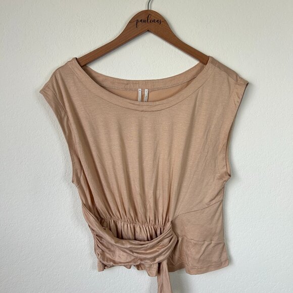 By Anthropologie Top Womnens Medium Peach Orange Draped Belted Shirt M - Picture 1 of 8